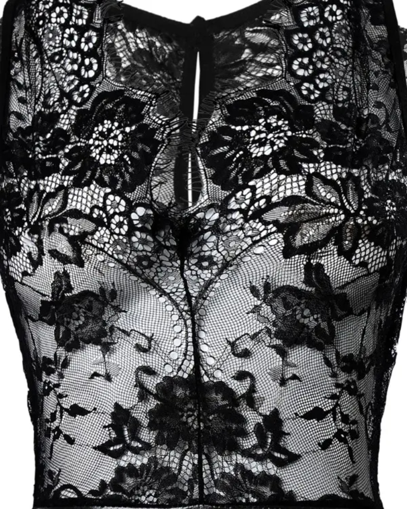 Contrast Lace Sleeveless Pu Leather Bodycon Dress