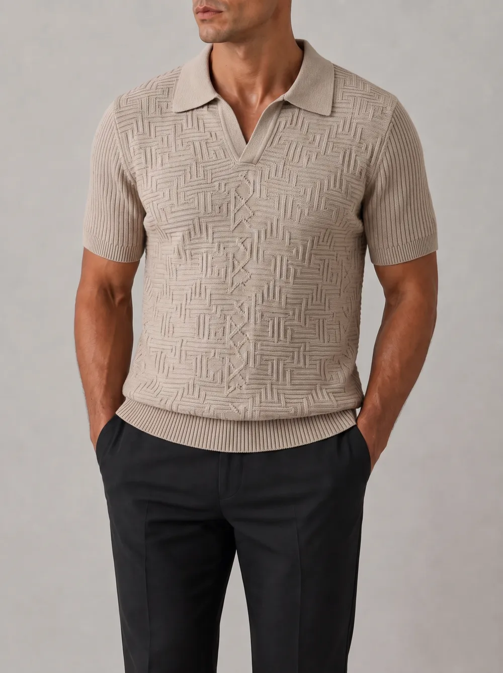 Men's Casual Geometric Pattern Knitted Polo Shirt