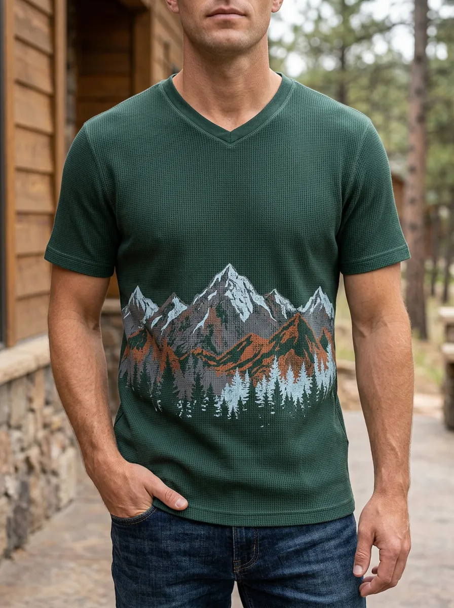 Men's Outdoor Outdoor Nature Lover Mountain Forest V-Neck T-Shirt