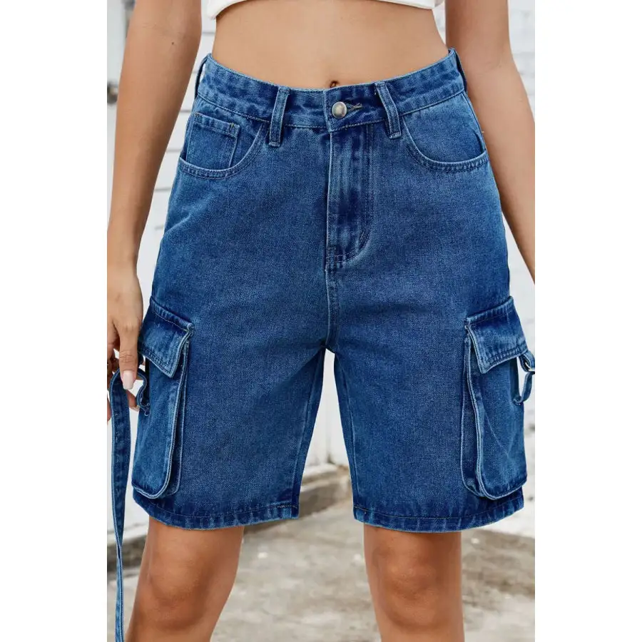 Washed Cargo Denim Shorts