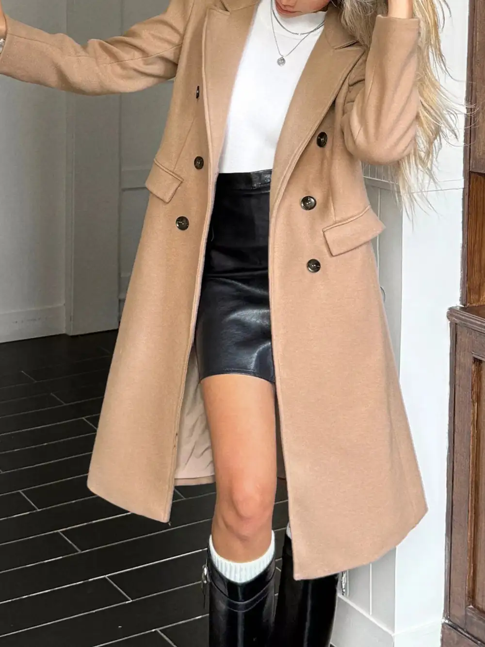 Double-breasted Wool Blend Overcoat Jacket