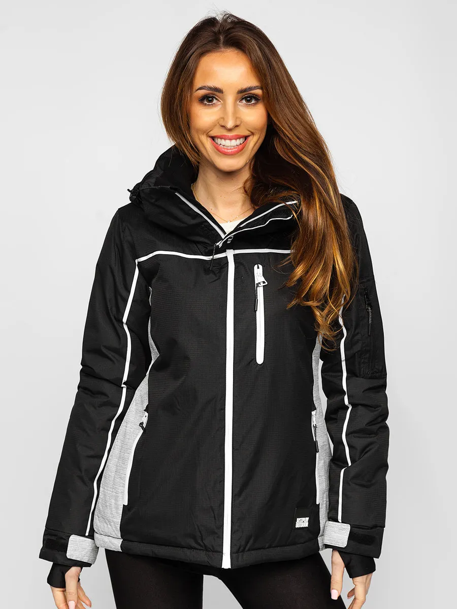 Black women's winter jacket with hood