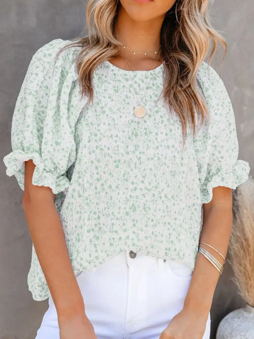 Floral Print Ruffle Sleeve Blouse Plus