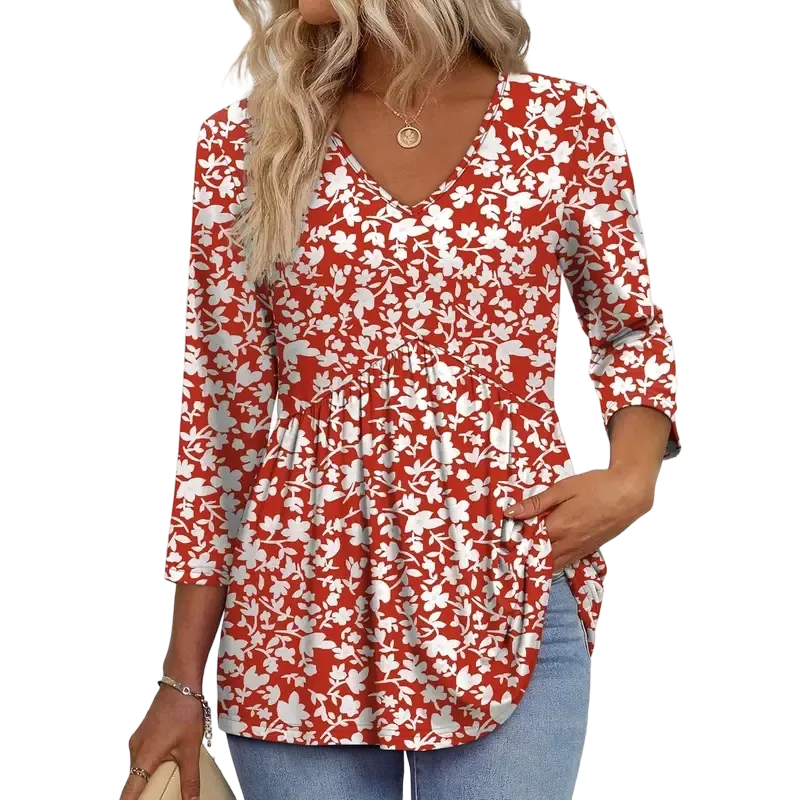 Women's three-quarter sleeve V-neck babydoll top