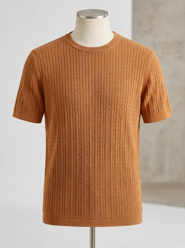 Cable-Knit Men's Knit Crew-Neck T-Shirt