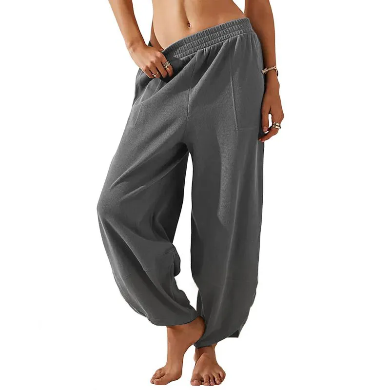 Women’s Harem Barrel Wide Leg Pants Elastic Waist Baggy Loose Fit Casual Jogger Sweatpants With Pockets Beach Street Coffee Teacher Outfits