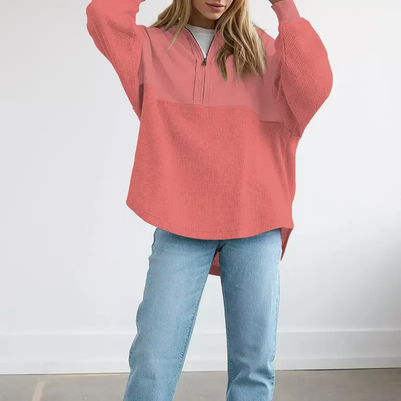 🔥Last Day💥Women's Half-Zip Waffle Knit Sweater🔥8-Pack Only $24