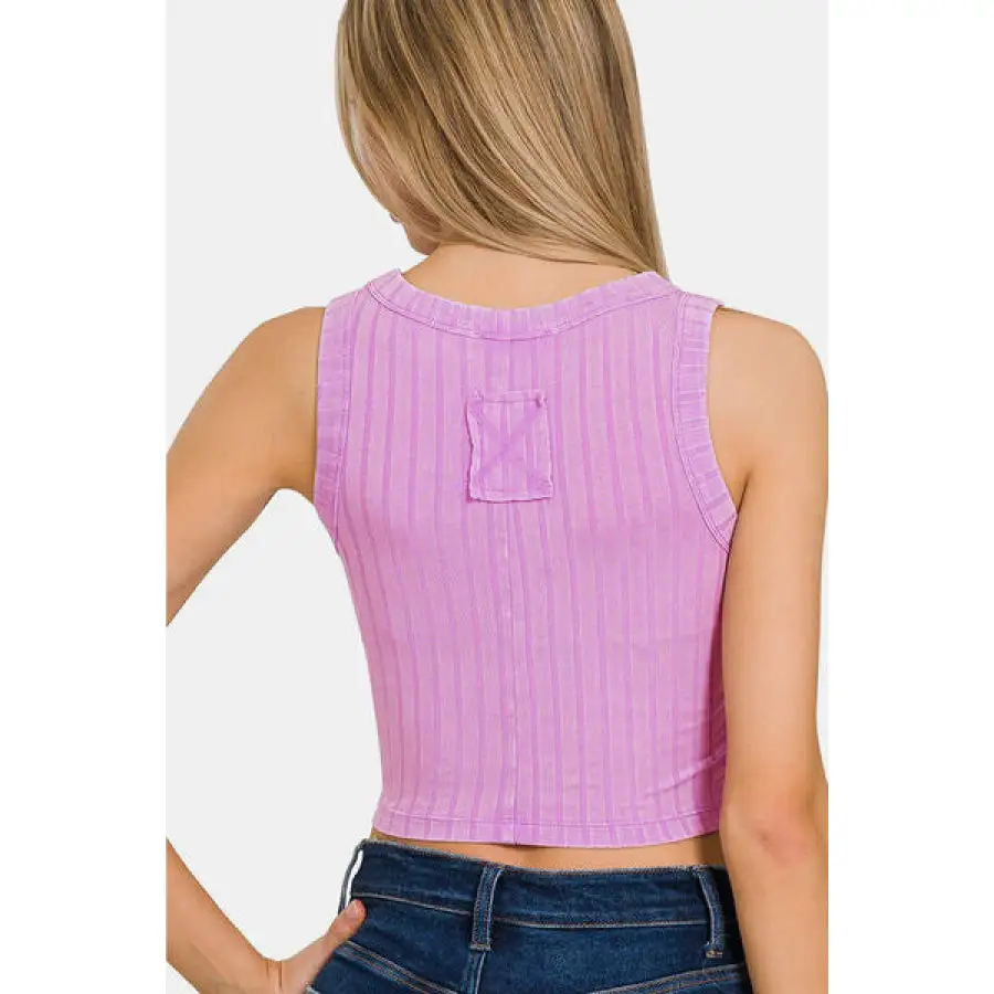 Round-Neck Cropped Ribbed Tank Top