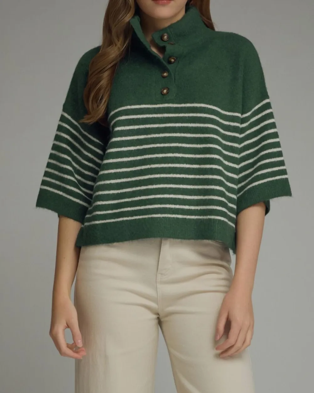 Button Detail Stripe Sweater