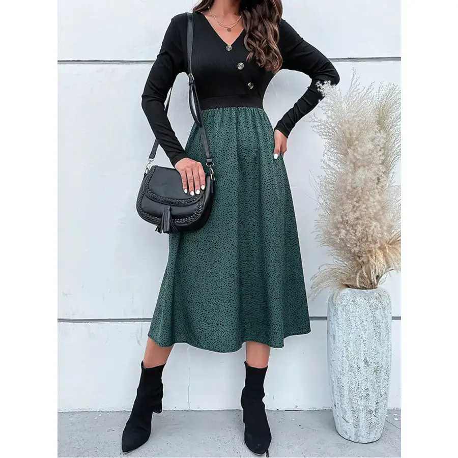 Animal Long Sleeve Midi Dress