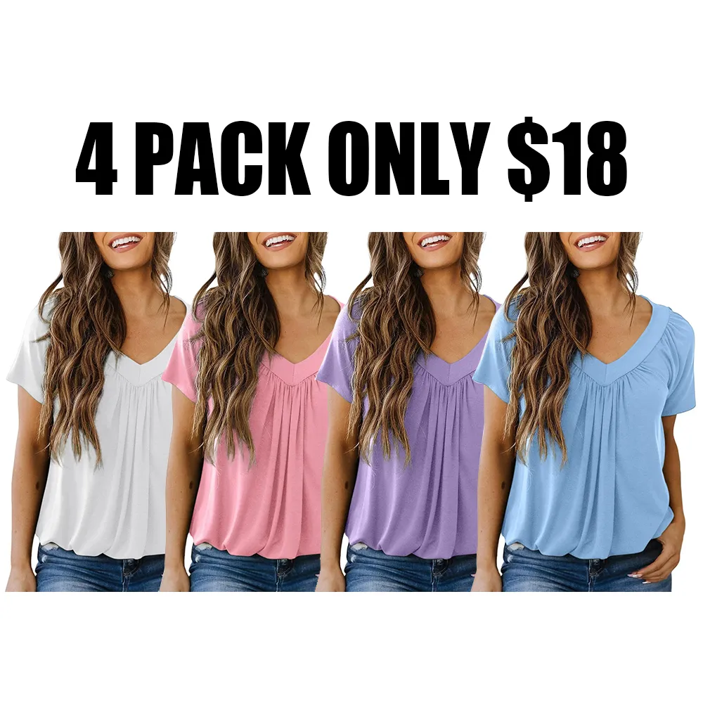 Women'S Casual Summer Short Sleeve V Neck Tops T-Shirts 🔥8-Pack - All Colors Included, Only $24