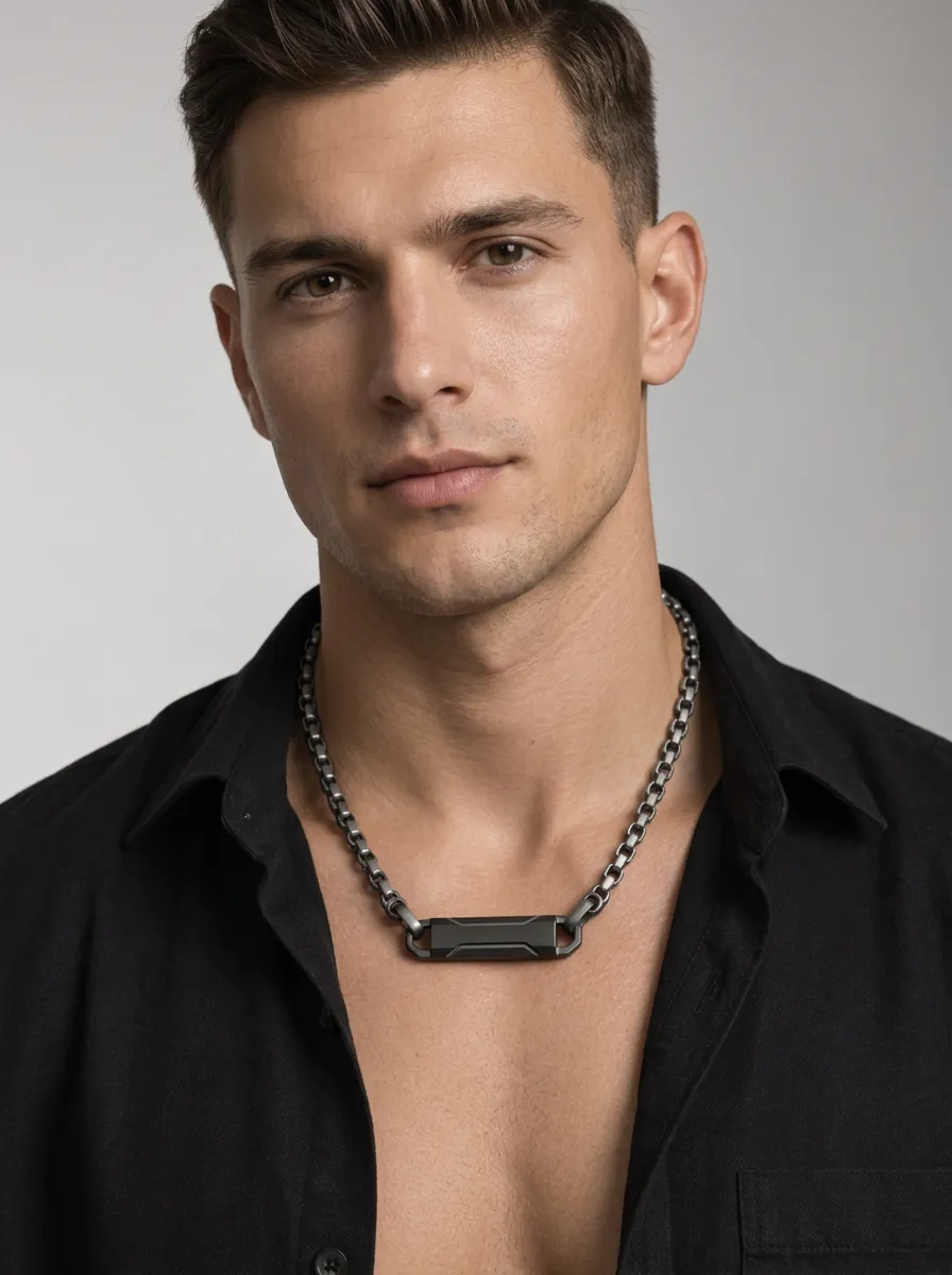 Men's Industrial Minimalist Matte Bar Chain Necklace