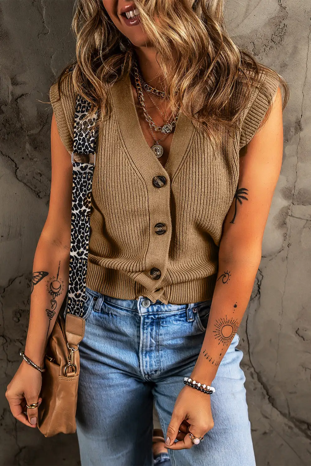 V-Neck Button Front Sweater Vest