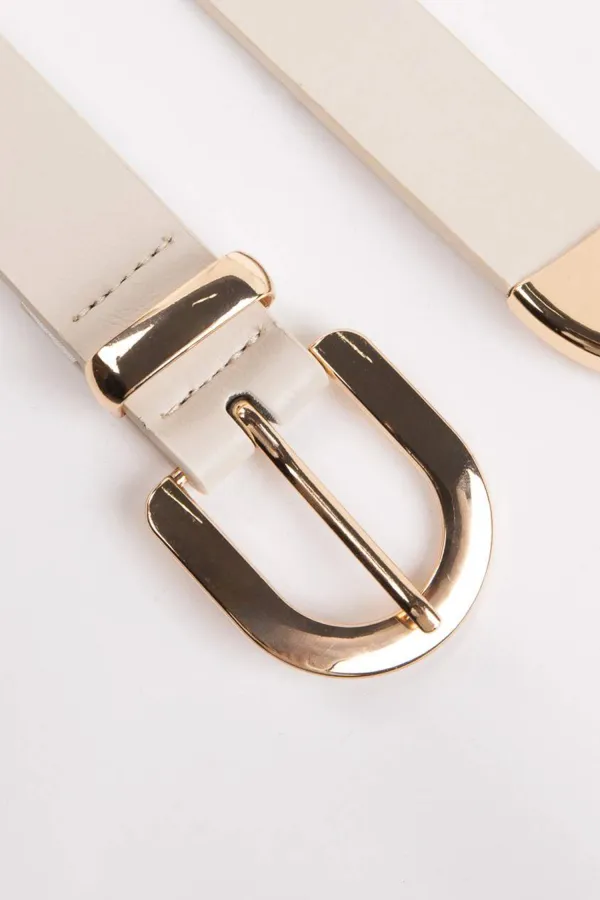 Casual Women's Beige Leather Belt