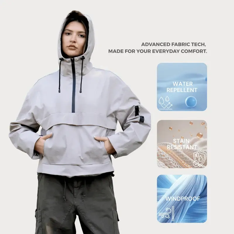 Women's StormTex Waterproof Oversized Fall Hoodie Coat Warm Half Zip Rain Jacket