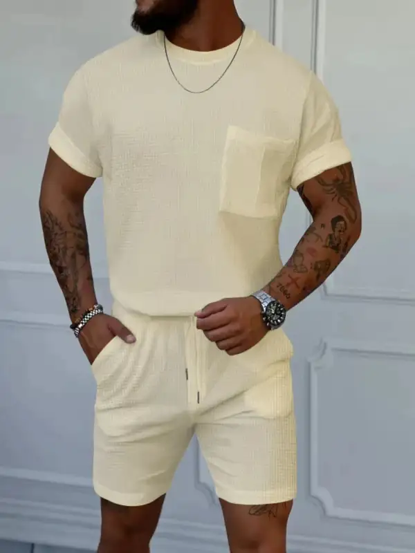 Casual Round Neck Short Sleeve Top and Shorts Set