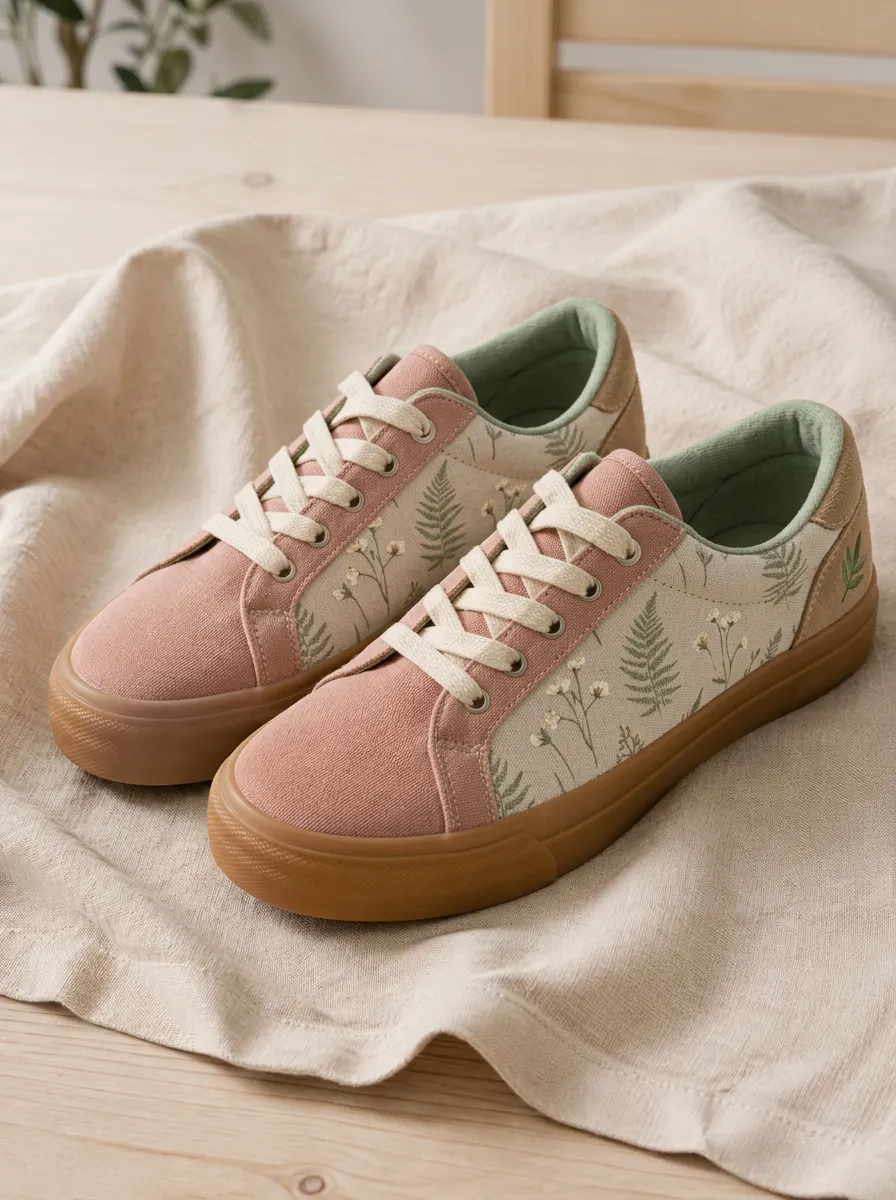Women's Botanical Nature Lover Fern Flower Printed Sneakers