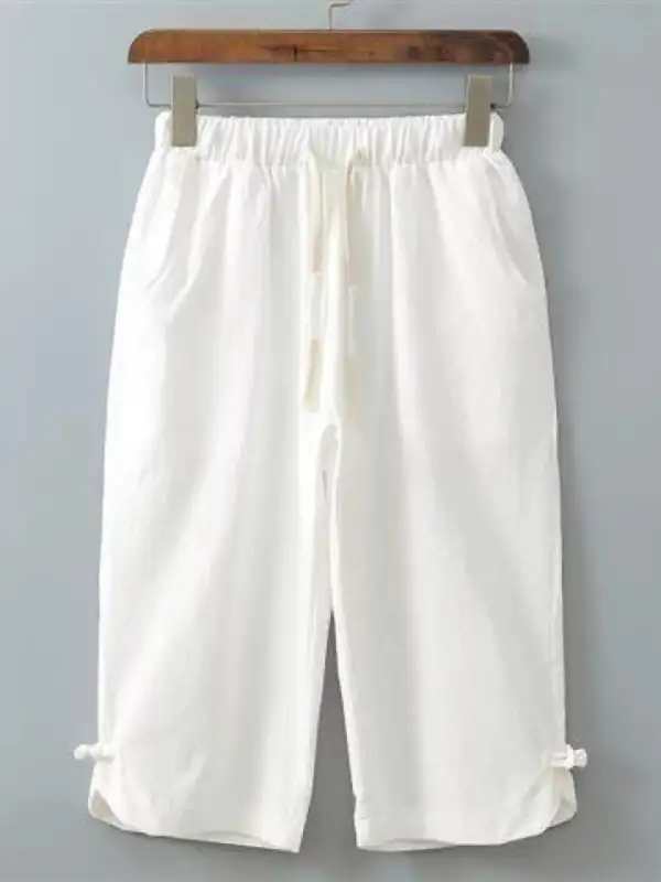 Men's Plus Size Casual Cropped Pants with Drawstring