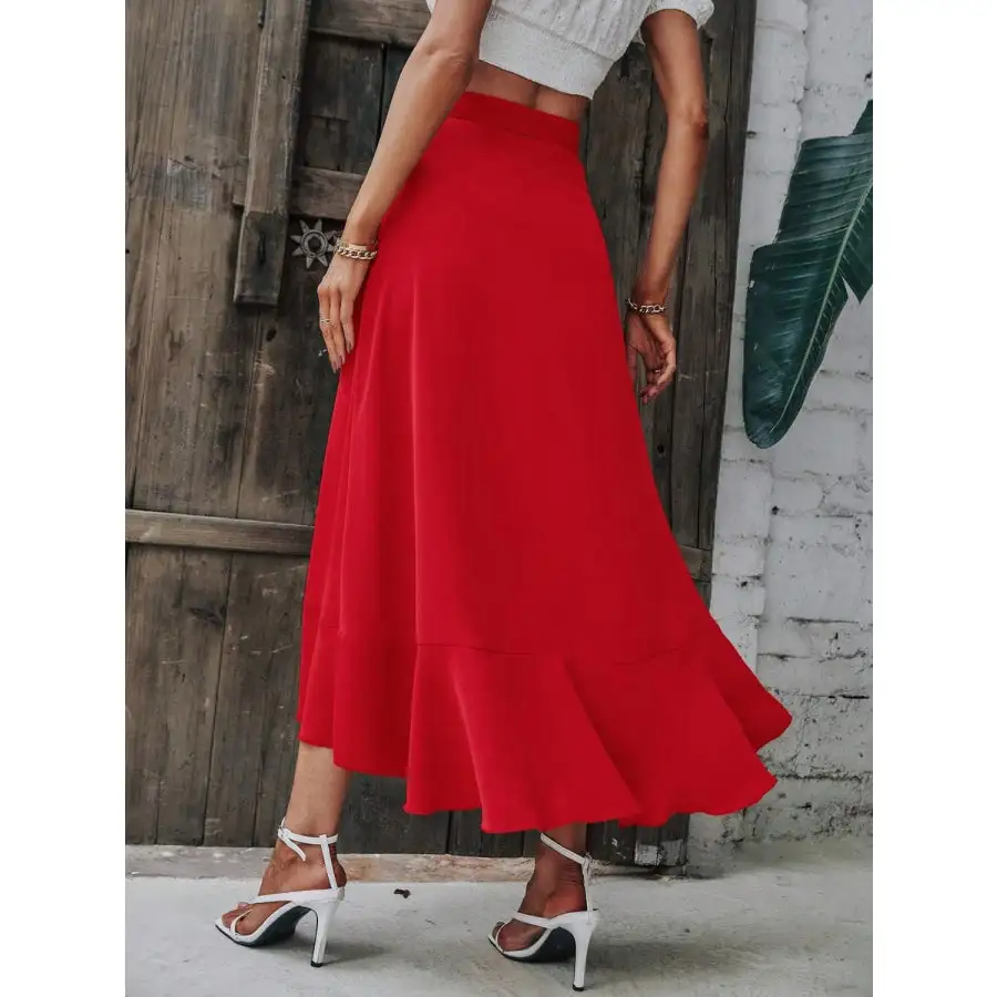 Tied Ruffled Midi Skirt
