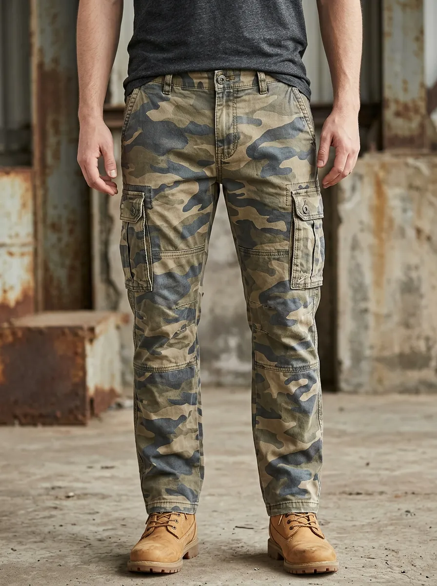 Men's Cargo Pants with Camouflage Reinforced Knee