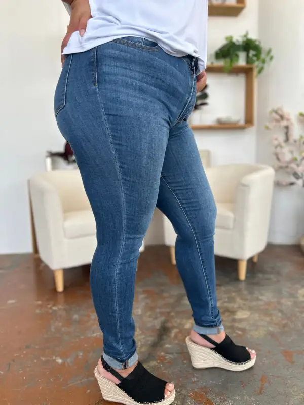 Skinny Cuffed Denim Jeans