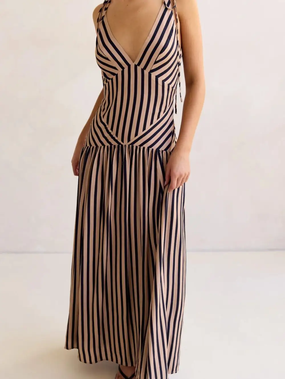 Comfort Fit Striped V Neck Maxi Dress