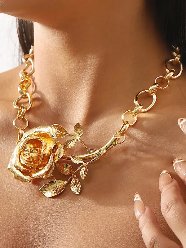 Floral Geometric Alloy Necklace