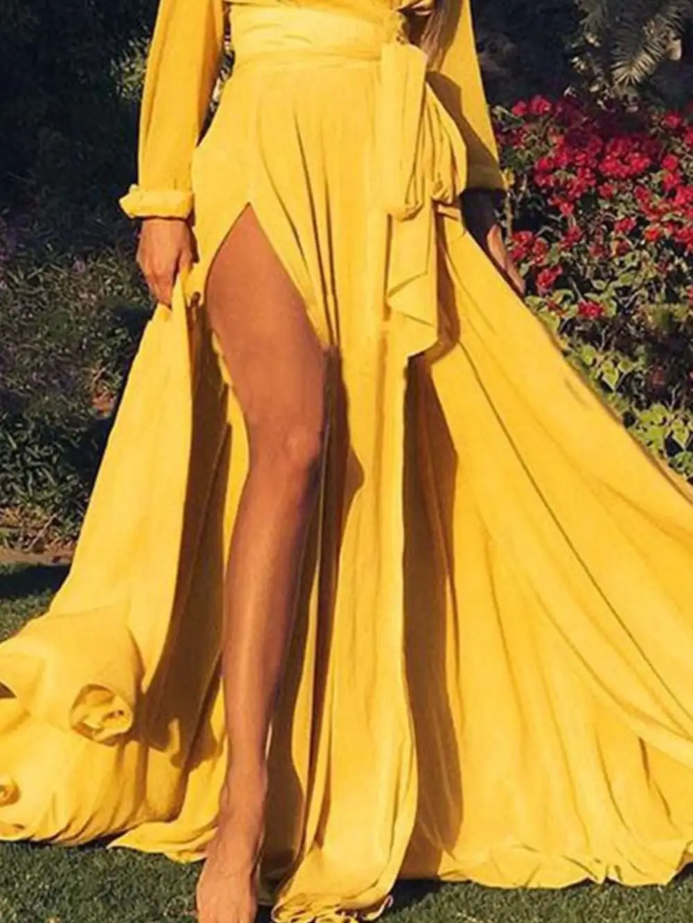 Slit Long Sleeve Maxi Dress