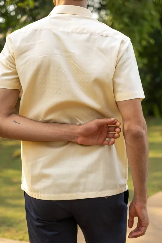 Yellow Short Sleeve Double Pocket Cotton Shirt