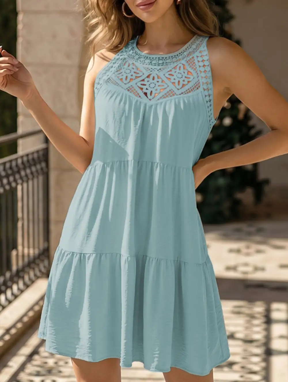 Lace Patch Halter A Line Dress