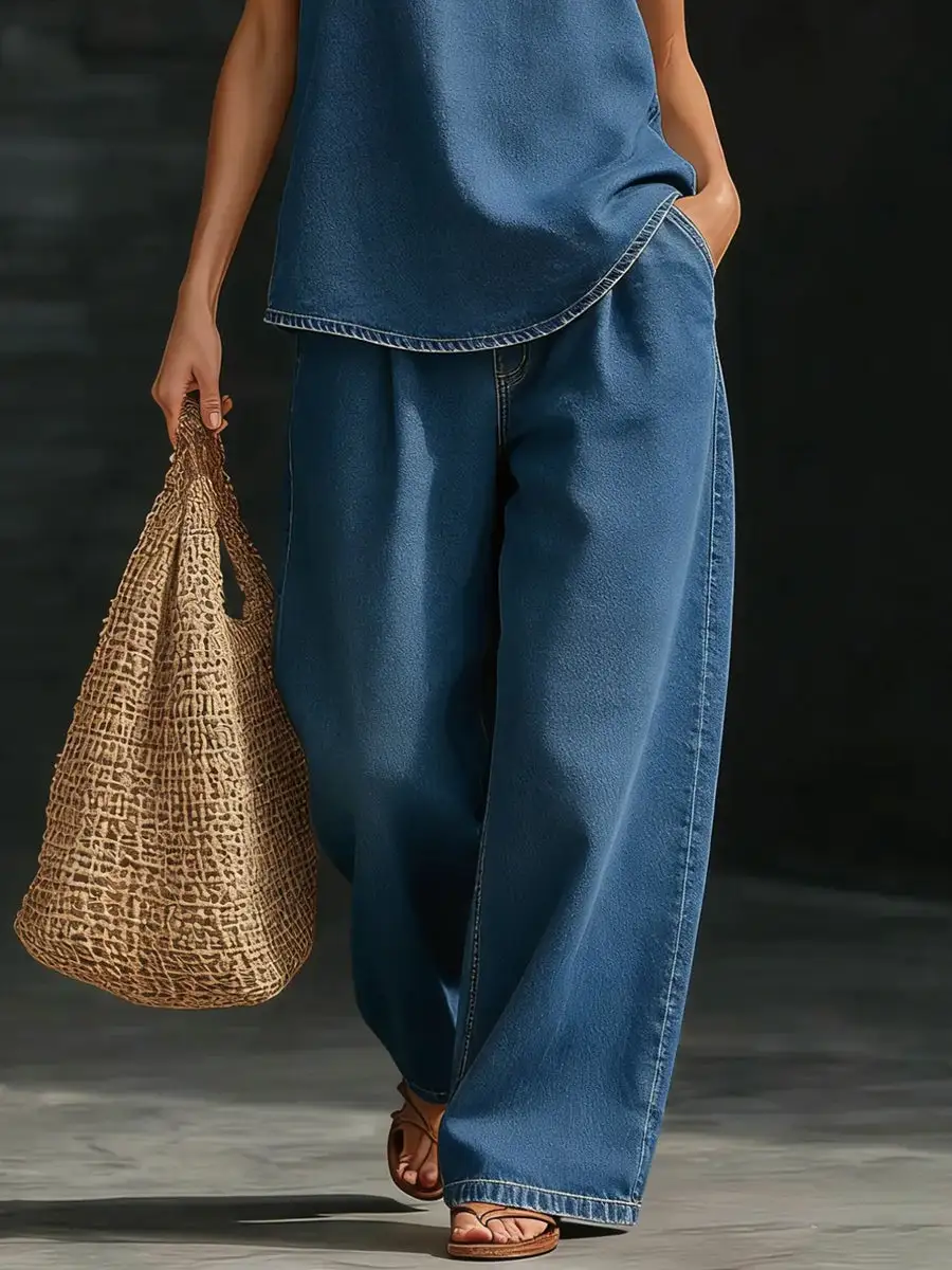 Minimal Relaxed Fit Wide Leg Pocket Jeans