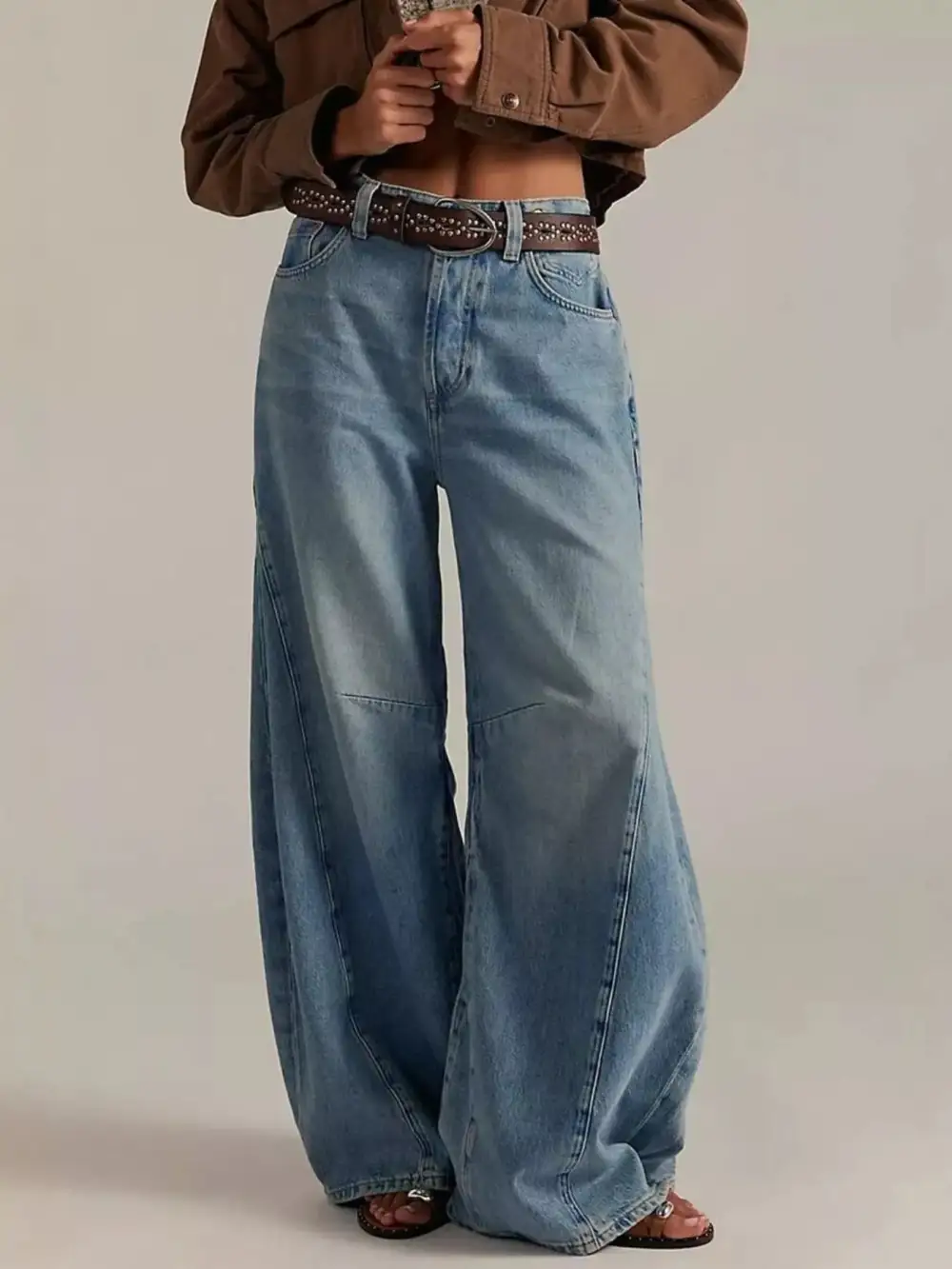 Clean Wide Leg Washed Denim Jeans