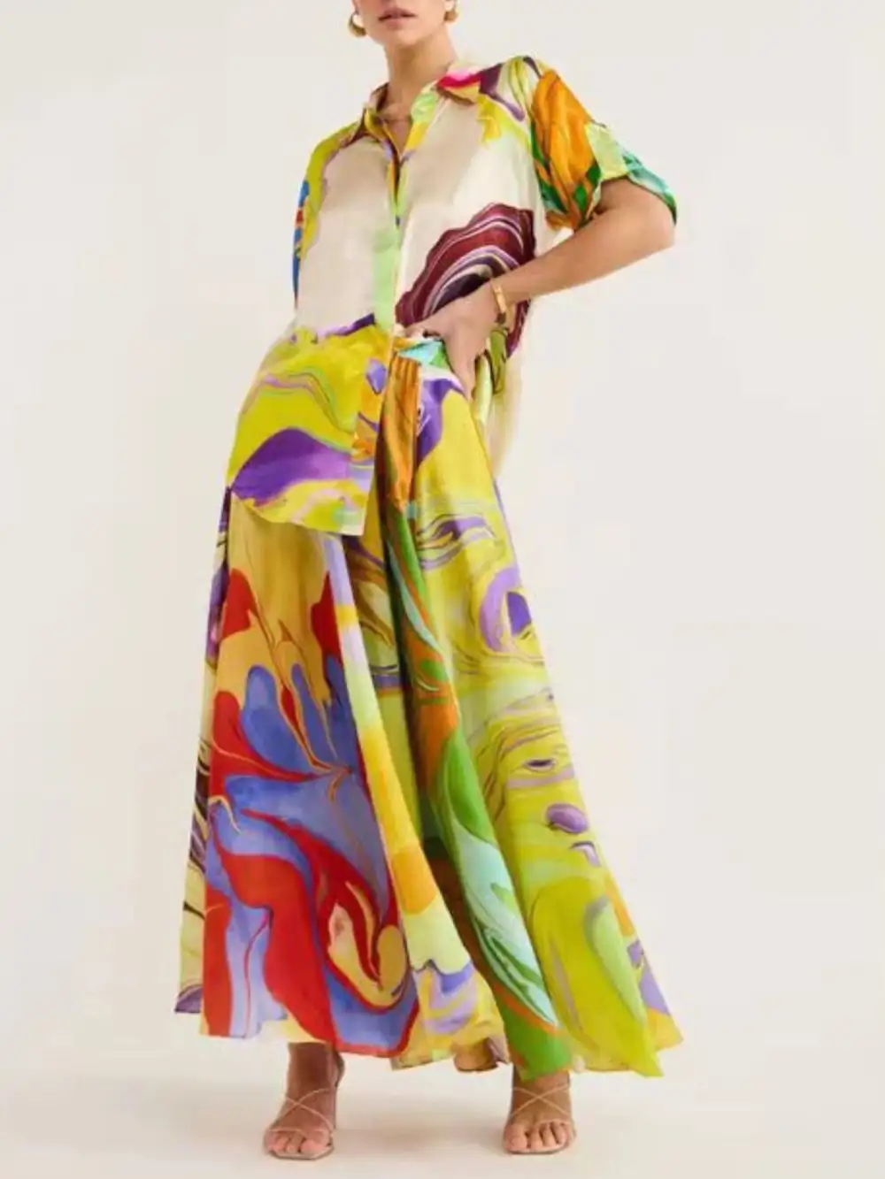 Balanced Button Front Printed Detail Coordinated Set