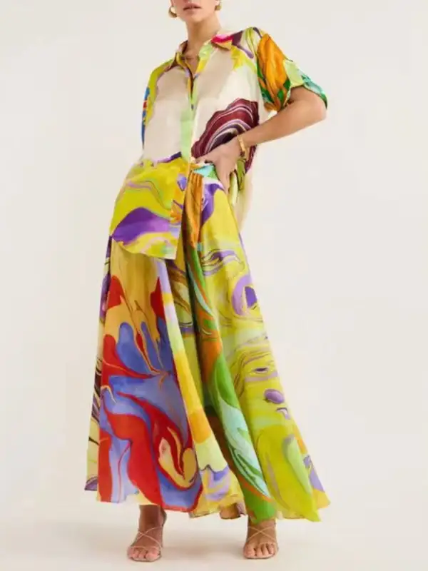 Balanced Button Front Printed Detail Coordinated Set