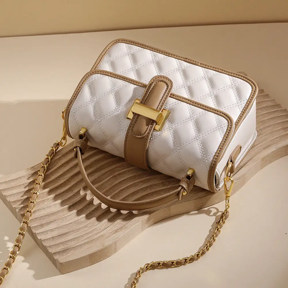 Compact Quilted Chain Strap Crossbody Bag