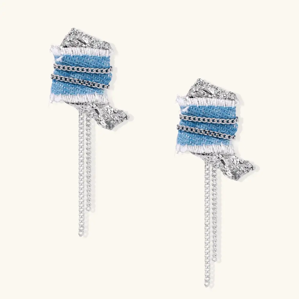Denim Fringe Chain Earrings
