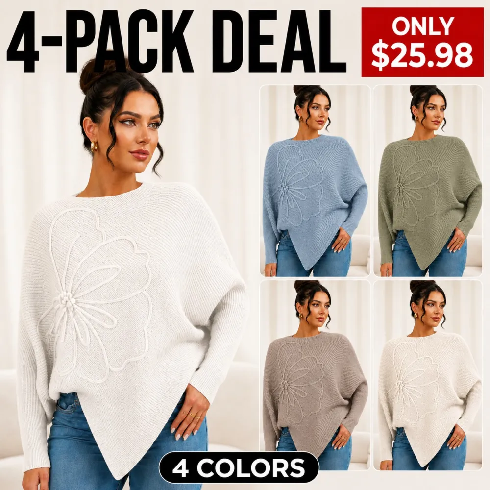 Women's Floral Batwing Sleeve Asymmetrical Sweater