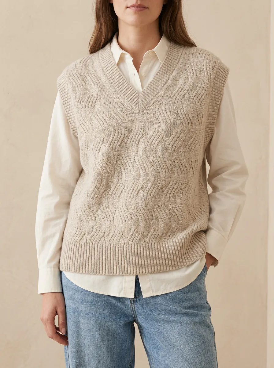 Modern Cable Vneck Sweater Vest