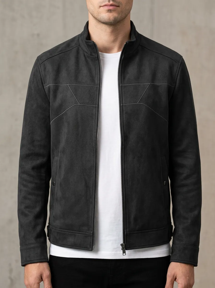 Suede Stitched Zip Jacket