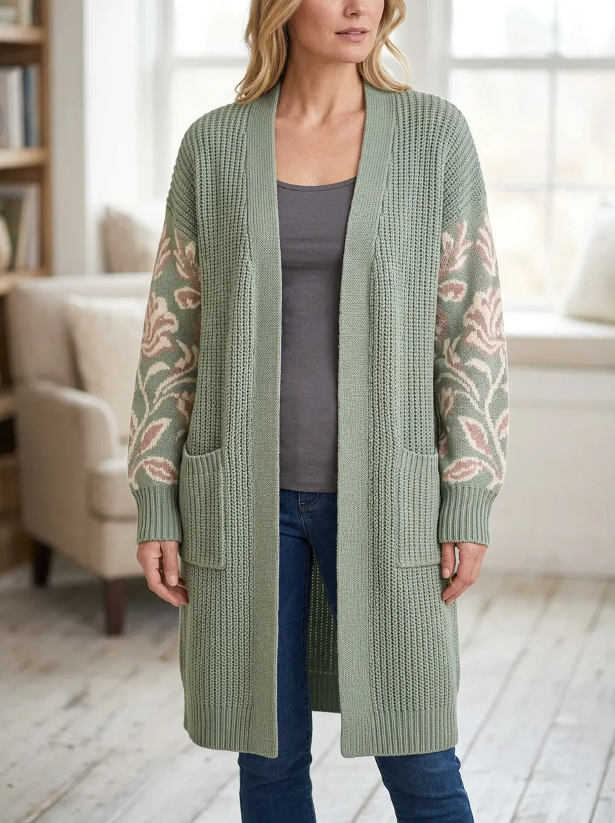 Women's Floral Sleeve Knit Long Cardigan