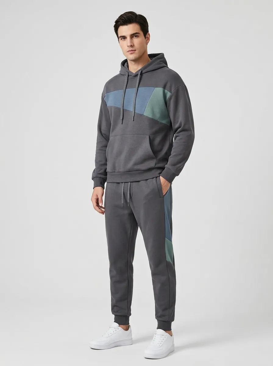 Men's Sporty Casual Colorblock Patchwork Printed Tracksuit