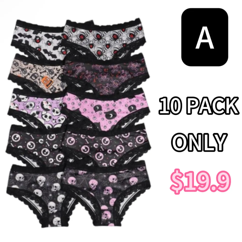 Women Cute Gothic Halloween Contrast Lace Hipster Panties, Contrast Binding Boyshorts