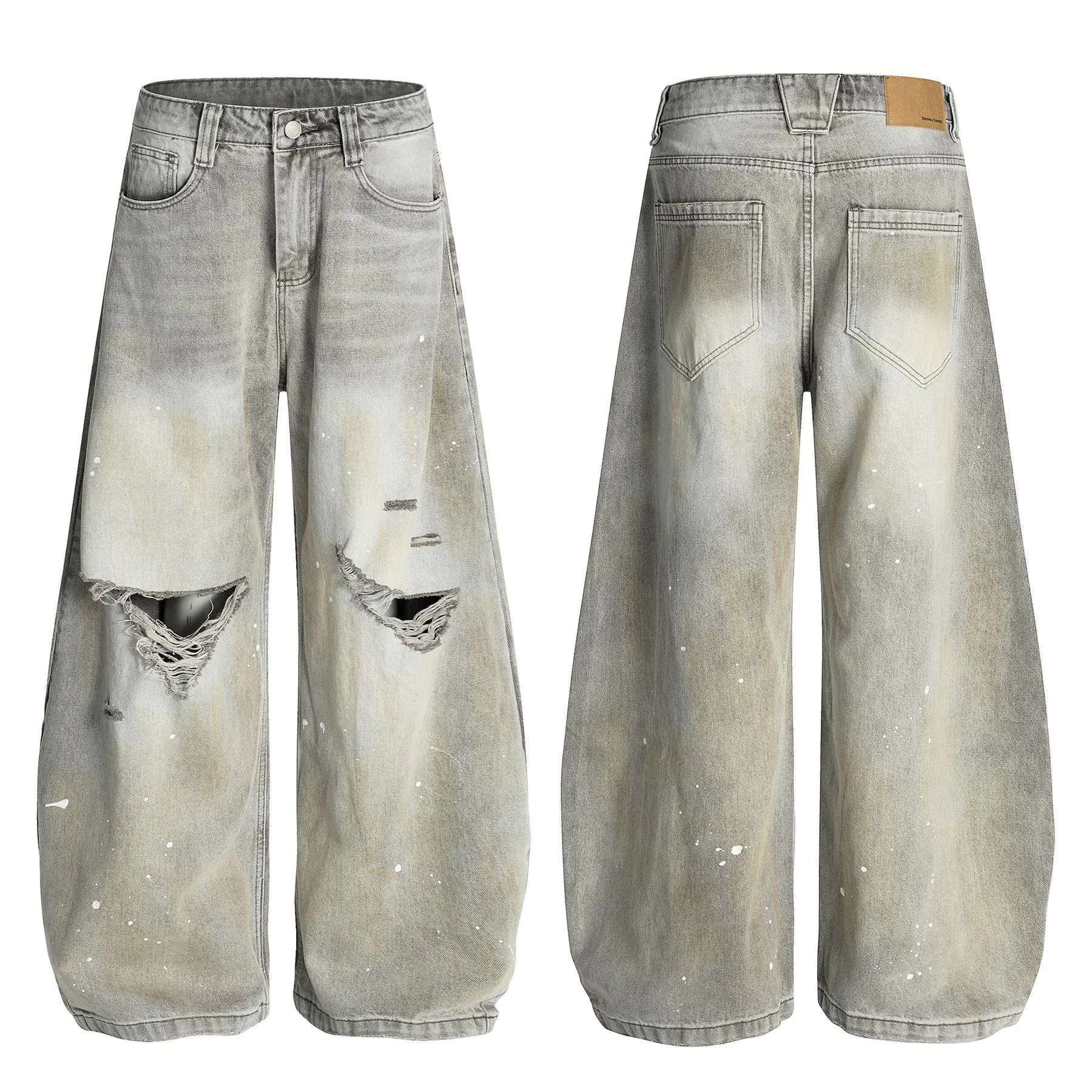 High-Street Splatter Distressed Slash Denim