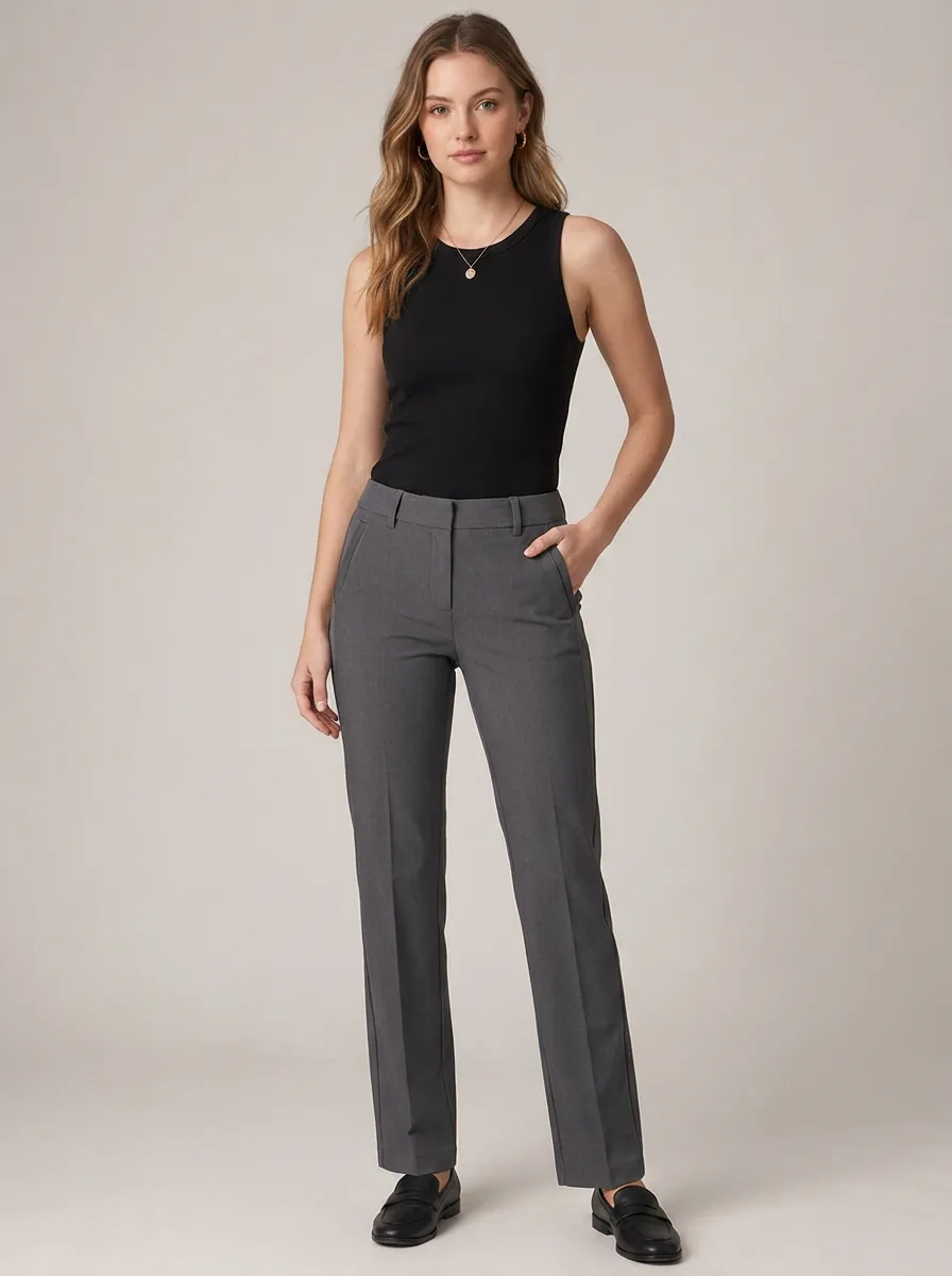 Women's Business Casual Grey Solid Color Tailored Trousers
