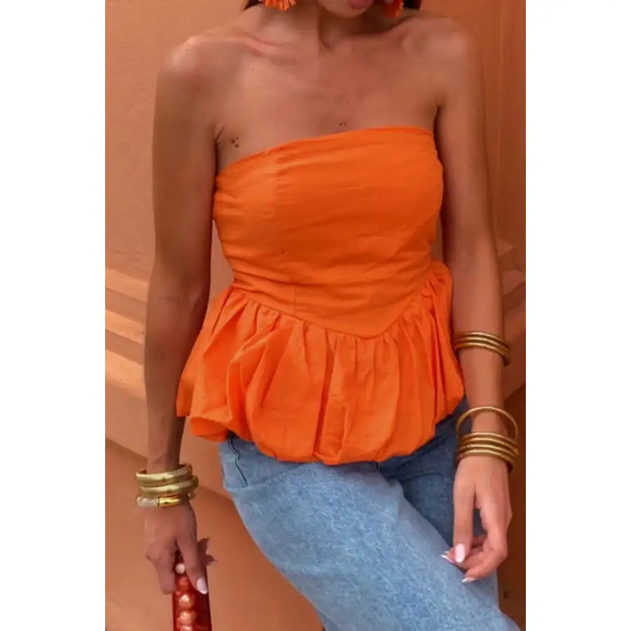 Smocked Back Bubble Hem Tube Top