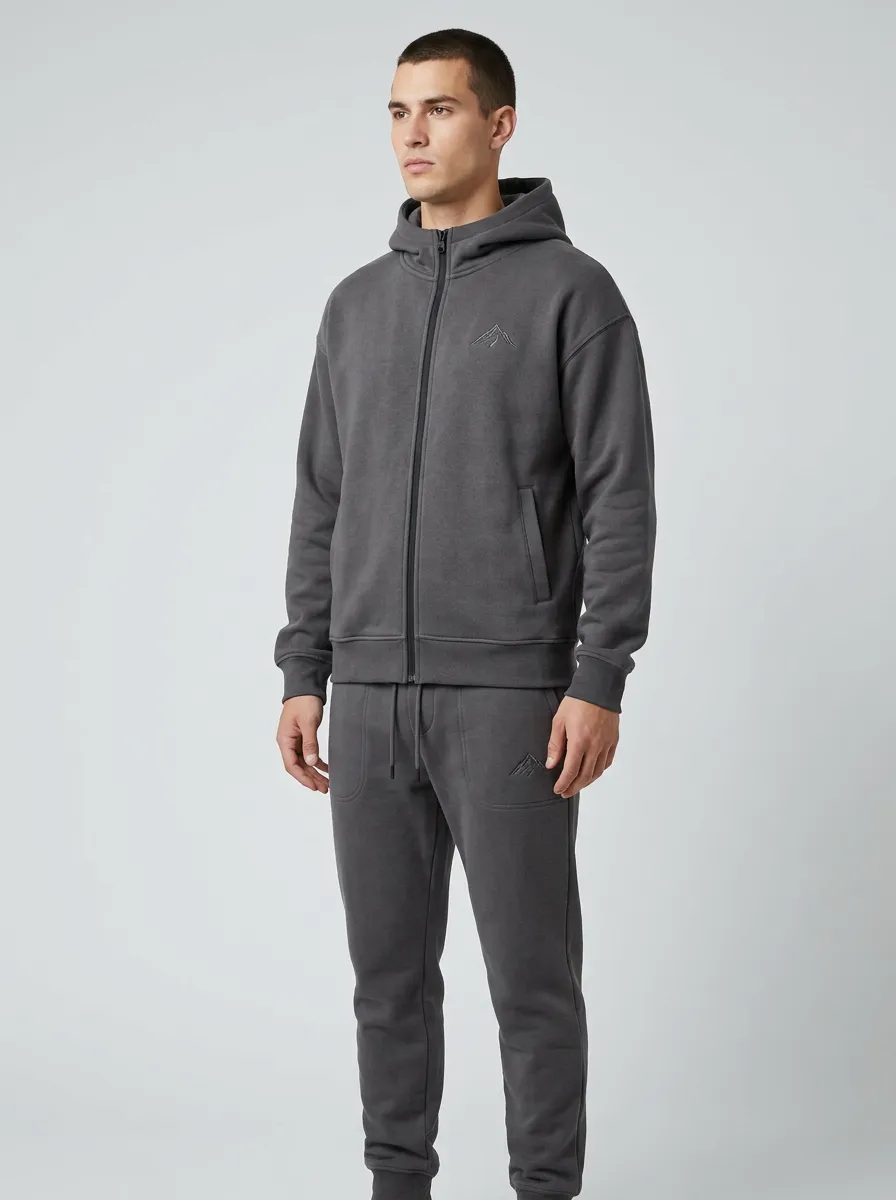 Men's Minimalist Mountain Zip-Up Hoodie & Matching Jogger Set