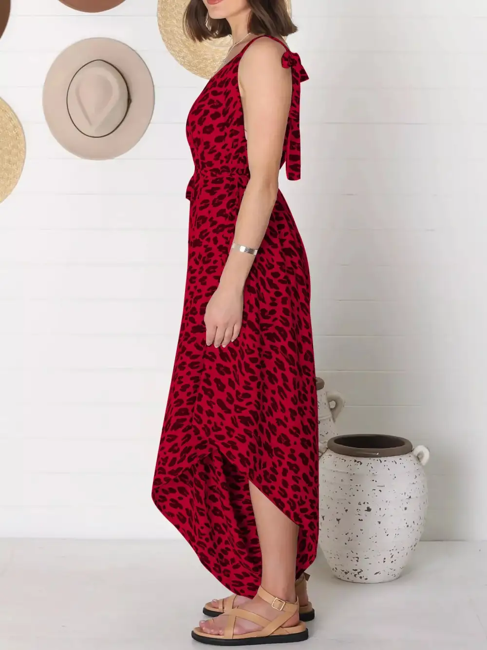 Plus Size Leopard Print V Neck Jumpsuit