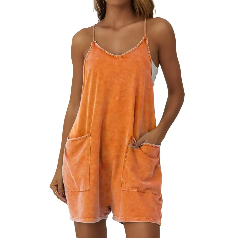 Women's Minimalist Cotton Blend Acid Wash Romper