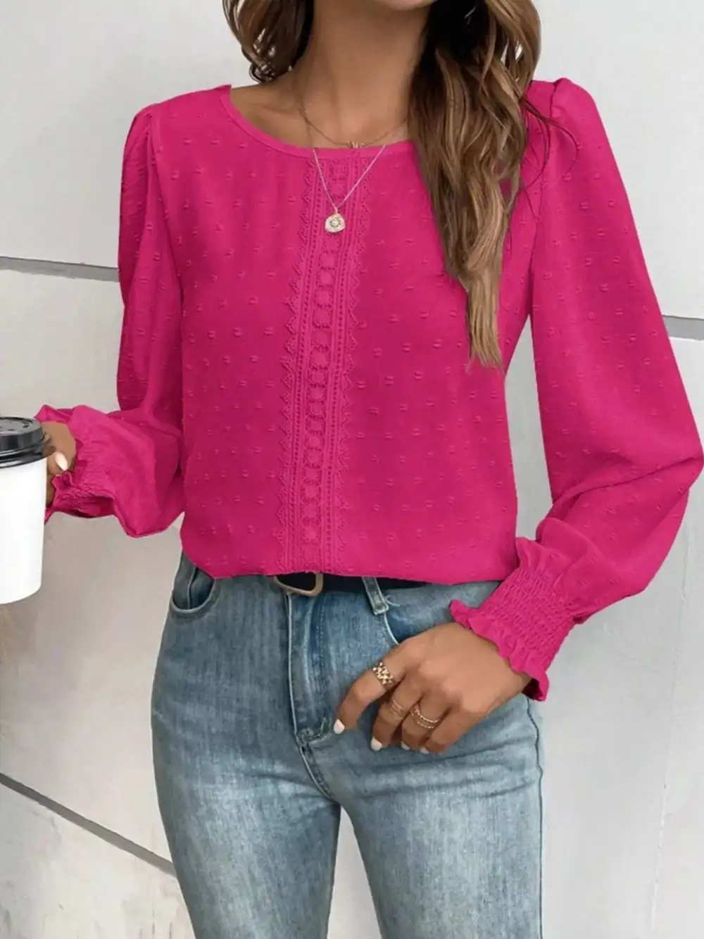 Swiss Dot Long Sleeve Blouse