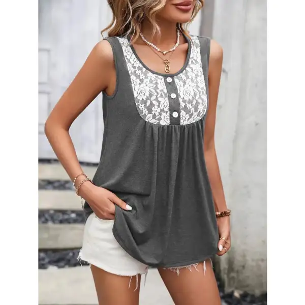 Lace Panel Scoop Neck Tank